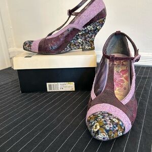 Kenzie Women’s Posen Navy Floral and Purple T-Strap Heels